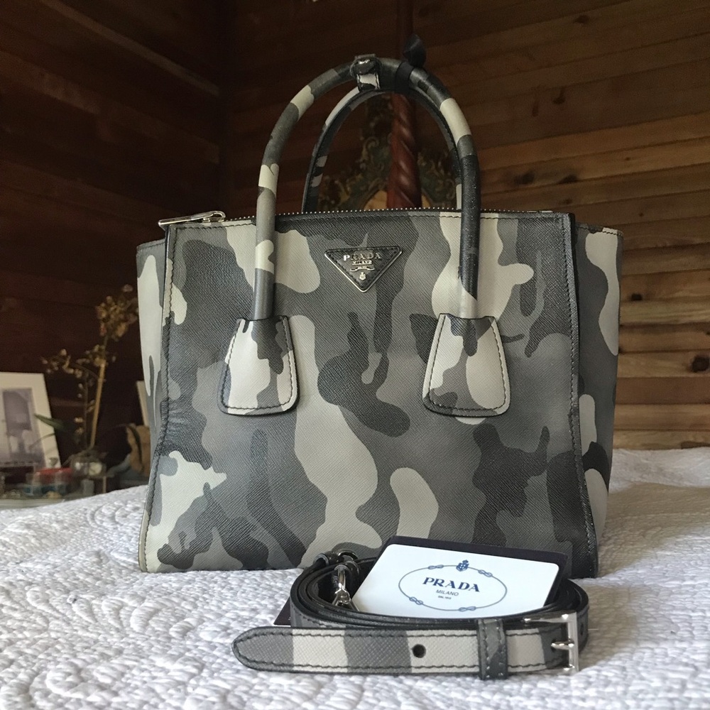 Prada Marmo Camouflage Print Saffiano Soft Leather Tote Bag
